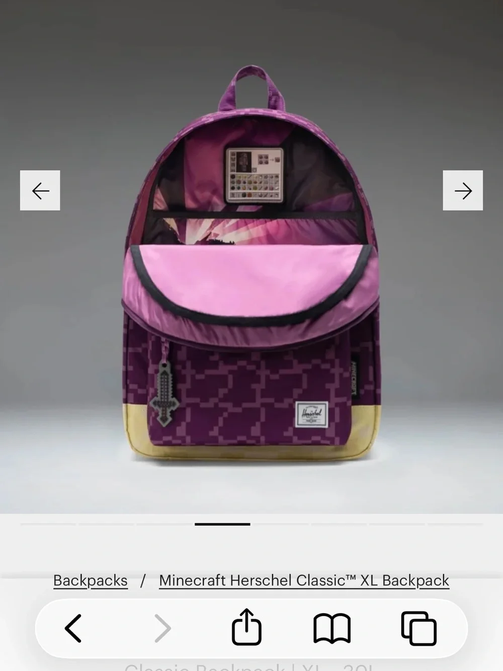 Herschel x Minecraft Classic Backpack XL 30L  NWOT